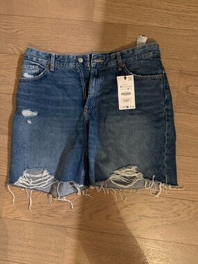 Zara Distressed Denim Shorts - Blue